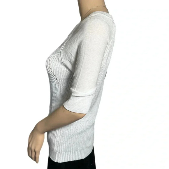 Classic WORTHINGTON Womens Small Knit Sweater Half Sleeve White Pullover Top - Picture 3 of 9